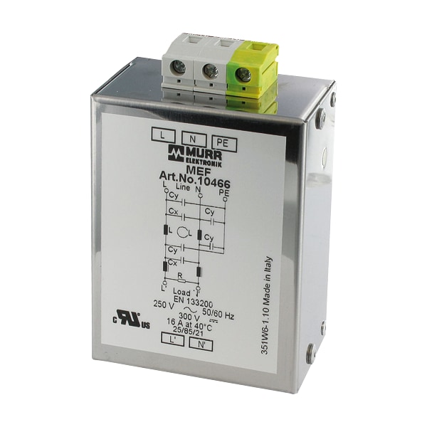 Murrelektronik MEF EMC-FILTER 1-PHASE 2-STAGE, I:1A U:250 VAC/300 VDC snap on, Against symmetrical interference 10460 - main